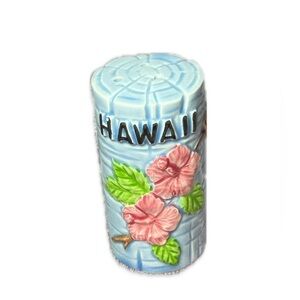 Hawaii Salt Shaker Blue w/Pink Hibiscus 3”x1 1/2”x1 1/2”